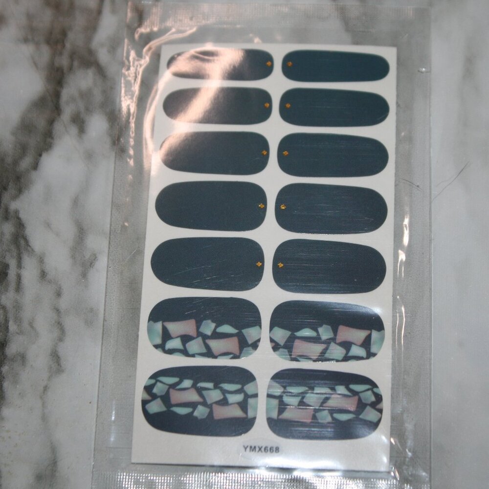 3 for 15 - Nail Wraps Mosaic Abstract Strips Mixed Design YMX668 Teal Set of 14